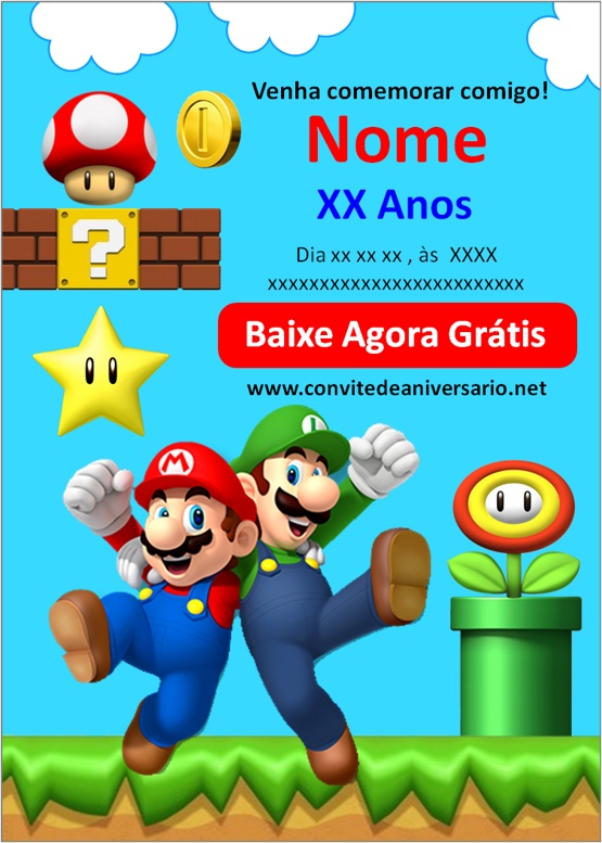 Convite Mario Bros convites